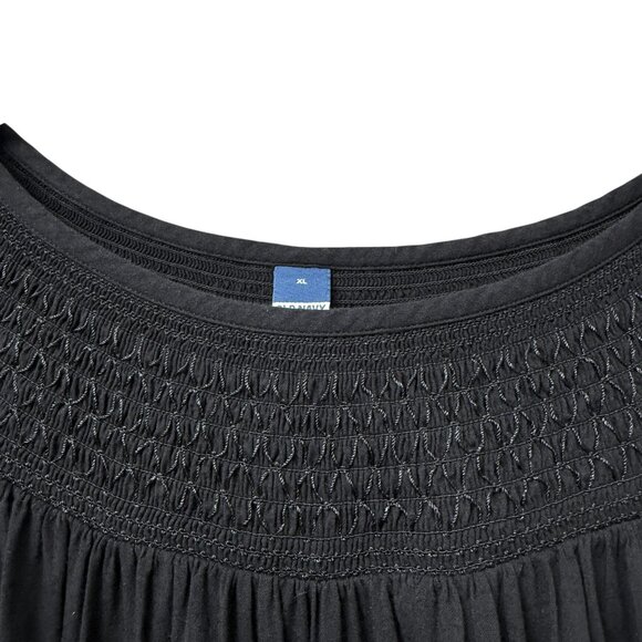 Old Navy Black Tiered Peasant Dress XL Smocked Cotton Blend Pockets Knee Length - Picture 5 of 9